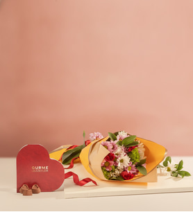 Sarı Bukette Papatya, Gül & Kalp Gurme Lezzetler