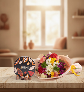 Pembe Buketli Karanfiller ve Gurme Lezzetler