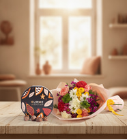 Pembe Buketli Karanfiller ve Gurme Lezzetler